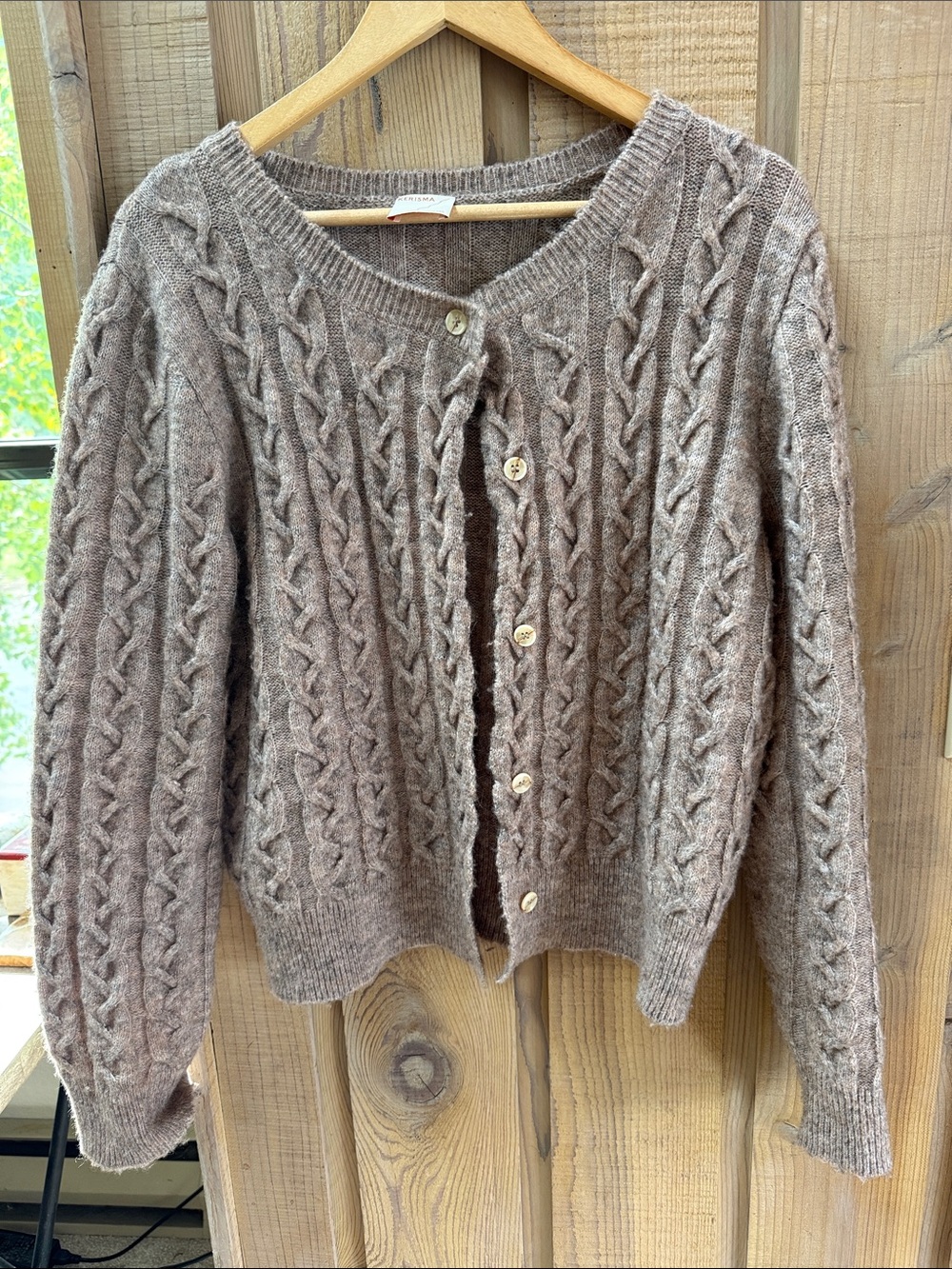 Kerisma Cable Knit Button-Front Cardigan - Taupe
